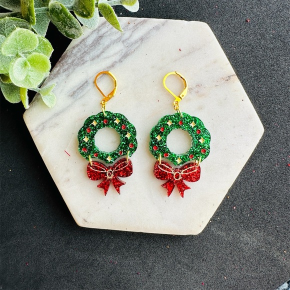 Christmas Wreath Earrings Festive Hol jewelry - Picture 1 of 8